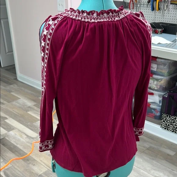 INC International Concepts Red and White Ruffled Embellished Blouse - Picture 3 of 6